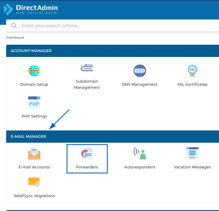 Hướng dẫn cấu hình email chuyển tiếp trên DirectAdmin nhanh chóng 18 Bước 2: Cấu hình email forwarder