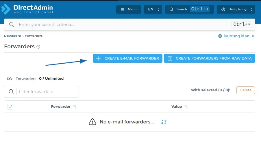 Hướng dẫn cấu hình email chuyển tiếp trên DirectAdmin nhanh chóng 19 Bước 2: Cấu hình email forwarder