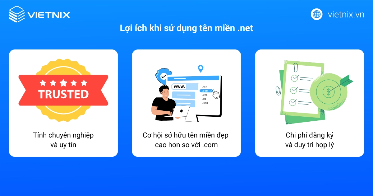 Tên miền .net là gì? Lợi ích và cách đăng ký đơn giản 32 Tên miền .net mang lại nhiều lợi ích cho người dùng
